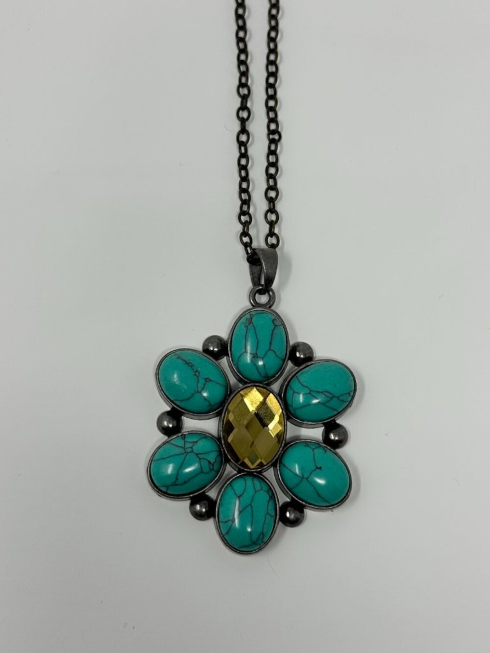 NWT Natural Life Boho Necklace Long with Turquoise Style Flower and Silver Chain - Picture 3 of 8